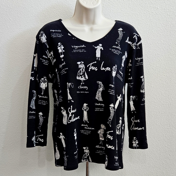 Jess and Jane Black Printed 3/4 Sleeve Shirt - Picture 2 of 7